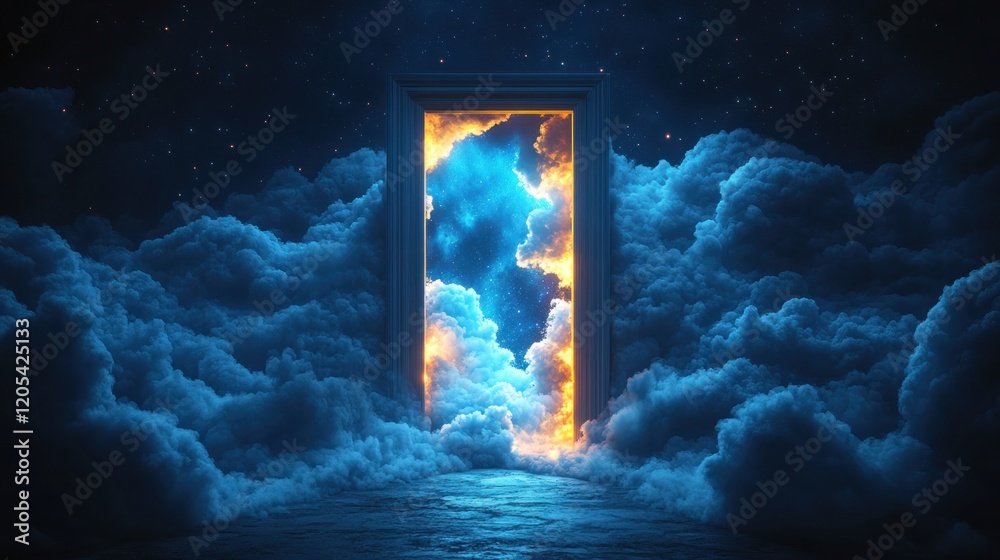 Obraz premium Celestial Doorway Night cloudscape, fiery portal