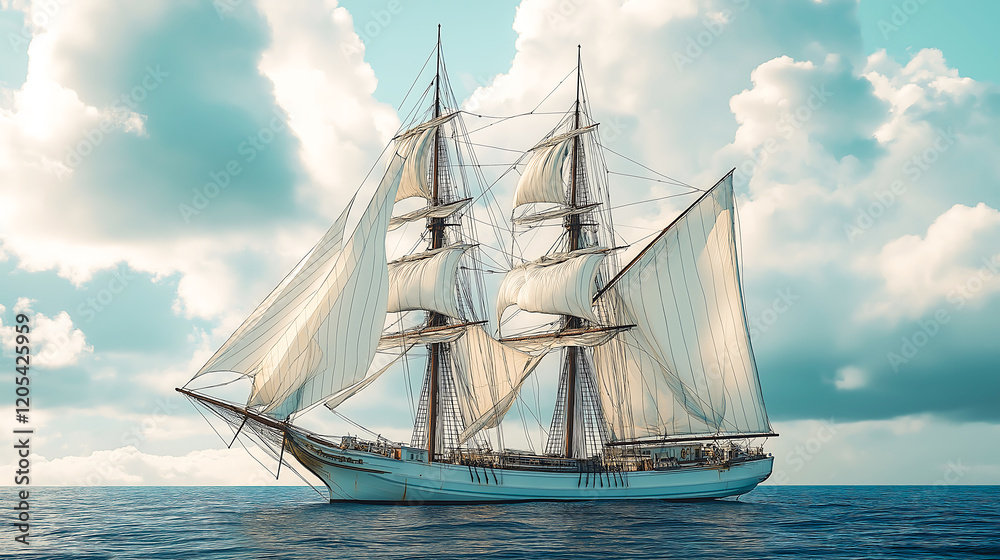 A large old sailing ship with tall masts and tattered sails struggling on the sea
A large old sailing ship with tall masts and tattered sails struggling on the sea