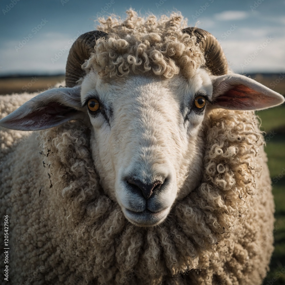 A sheep with oversized, expressive eyes. A sheep with oversized, expressive eyes.