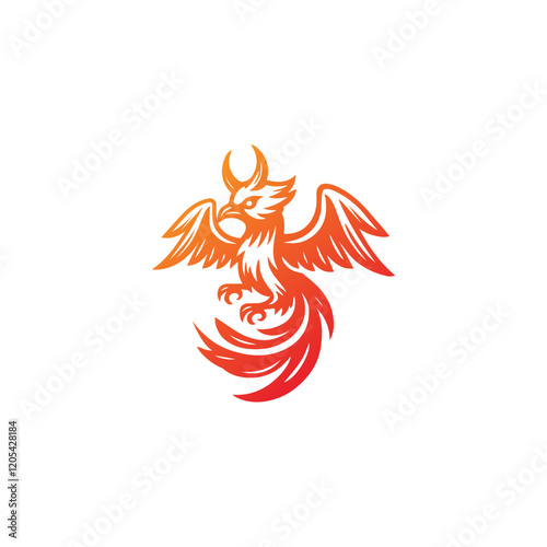 Wingspan of Mythical Fenix Firebird Logo Design.Flying Phoenix  Eagle Falcon Hawk Logo Design