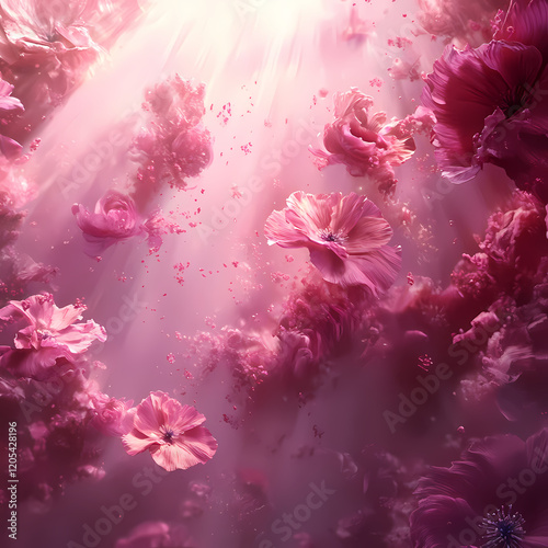 Surreal explosion of blooming flowers royal pink