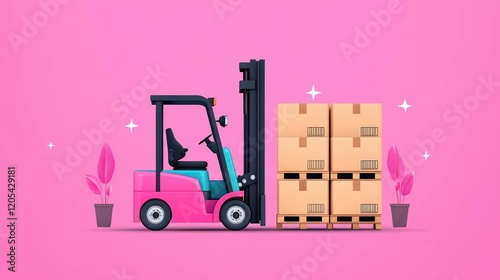 Warehouse forklifts organizing motor shipments, factory setting, flat design illustration photo