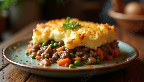 A meticulously styled presentation of Shepherds Pie.