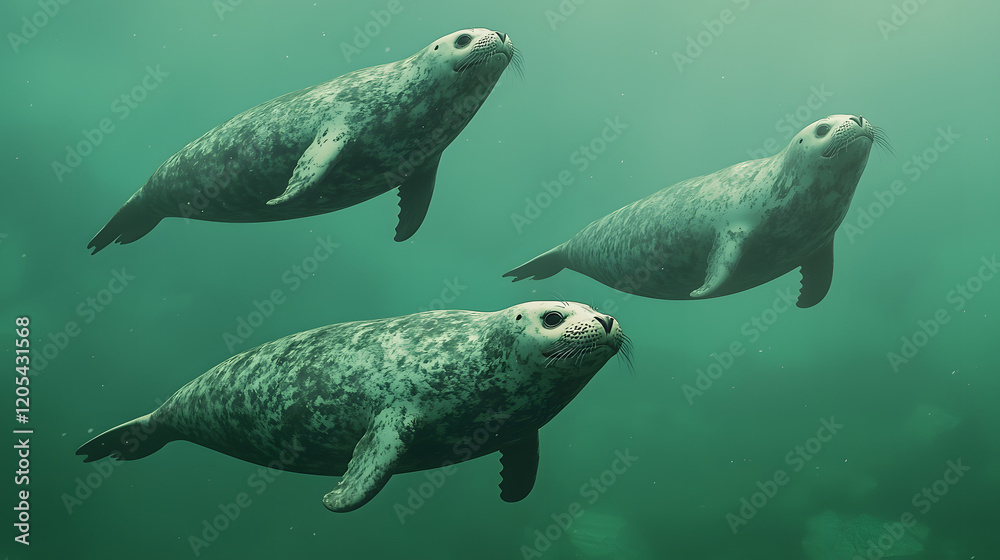 Seals swimming gracefully underwater ocean environment marine wildlife photography tranquil aquatic viewpoint