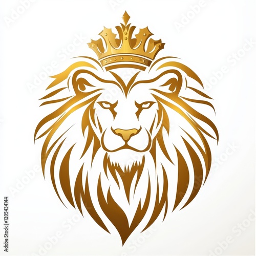 Design of lion head with crown icon logo illustration isolated on white background photo