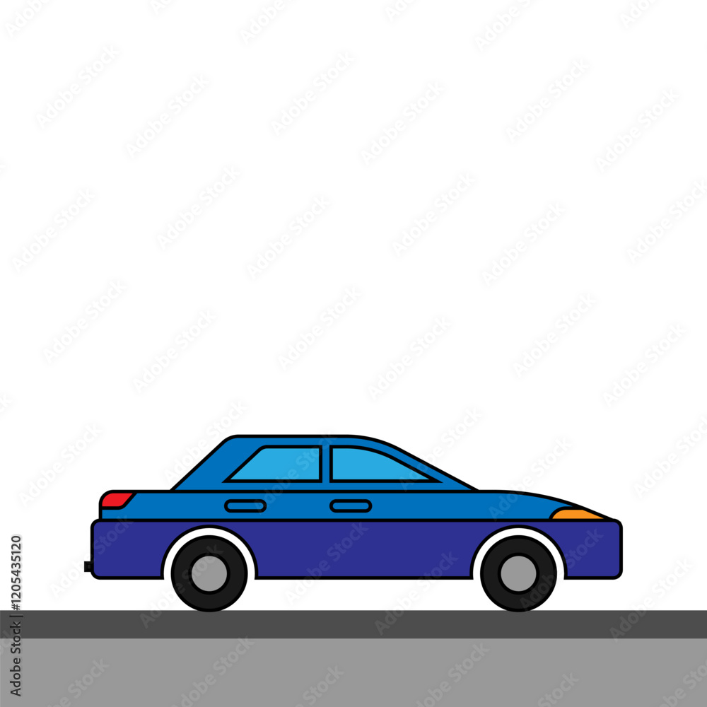 Obraz premium Vector illustration of a car with blue color in flat style color isolated on white background. Children's car illustration