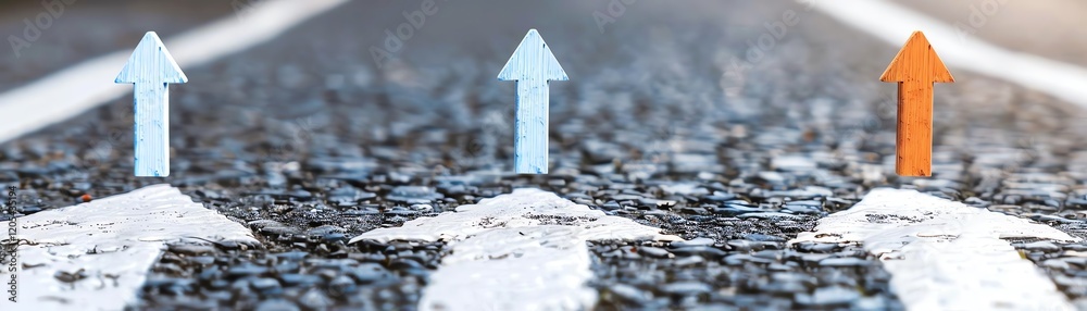 Fototapeta premium Responsibility milestones tracked in a photo of a blank roadmap with upward arrows.