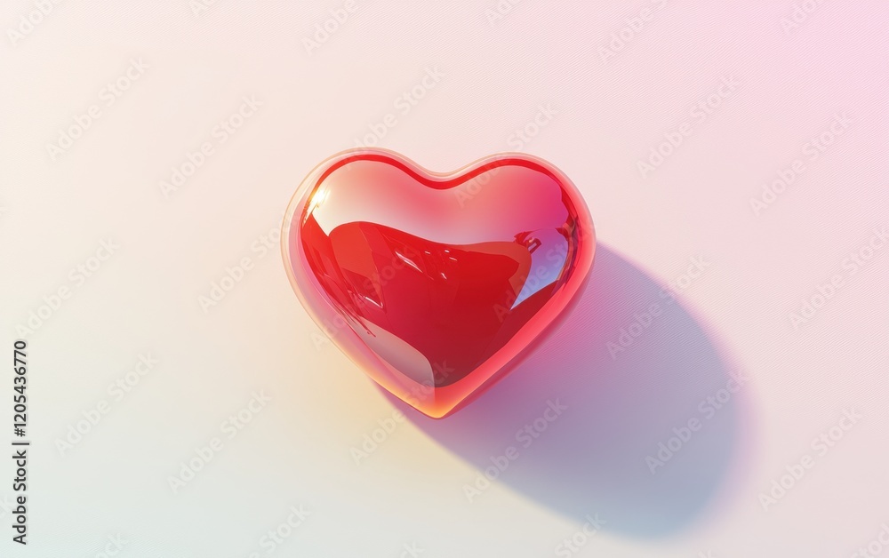 A glossy red 3D heart floating above a gradient white-to-light-pink background with soft shadows A glossy red 3D heart floating above a gradient white-to-light-pink background with soft shadows