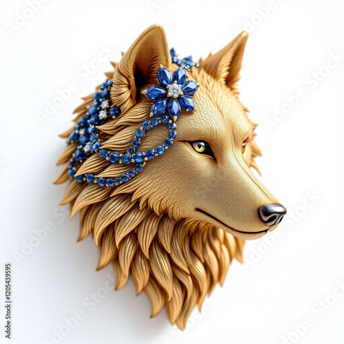 Golden Wolf with Blue Gemstones photo