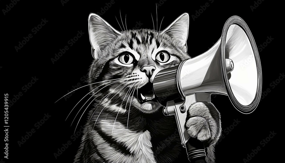 Fototapeta premium black and white megaphone with cat
