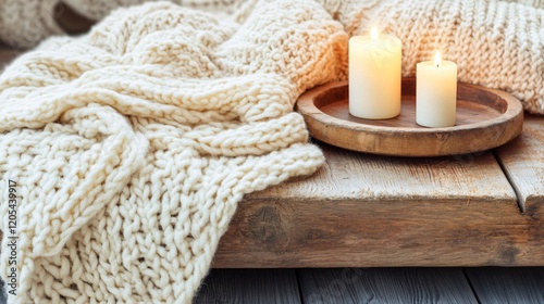 Wallpaper Mural Cozy Winter Hygge Scene- Knit Blanket Candles Wooden Tray Torontodigital.ca