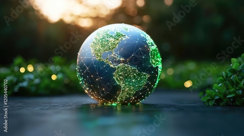 Earth glowing with networks of predictive investment data connecting regions, global financial market, future expansion