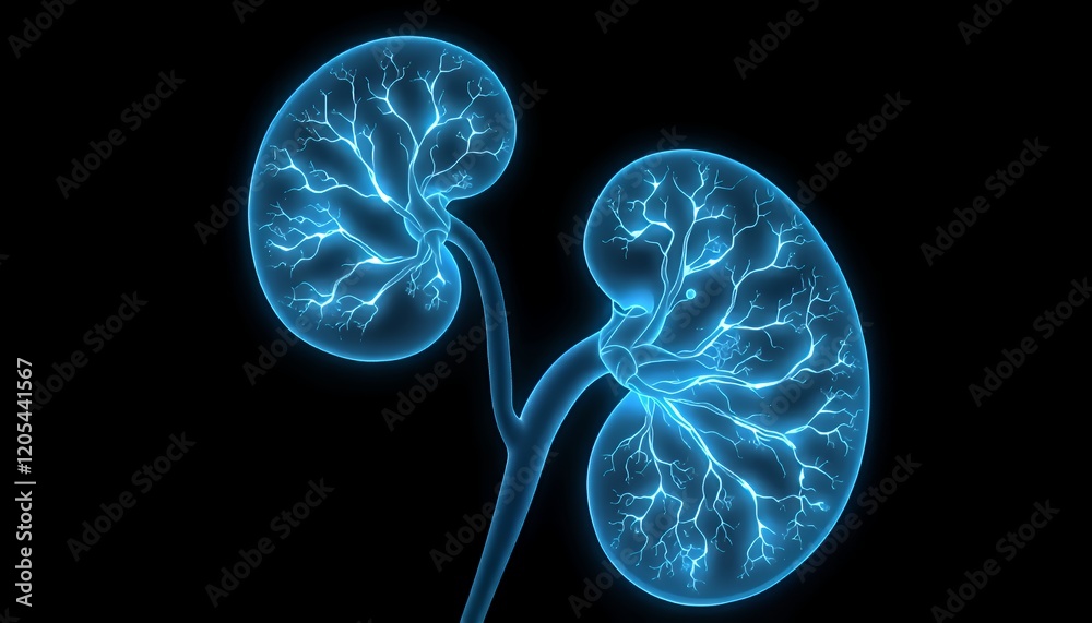 Glowing Human Kidneys Detailed Anatomy Medical Illustration Glowing Human Kidneys Detailed Anatomy Medical Illustration