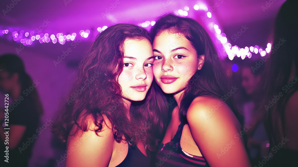 Two teens girl 90s school party style. Two teens girl 90s school party style.