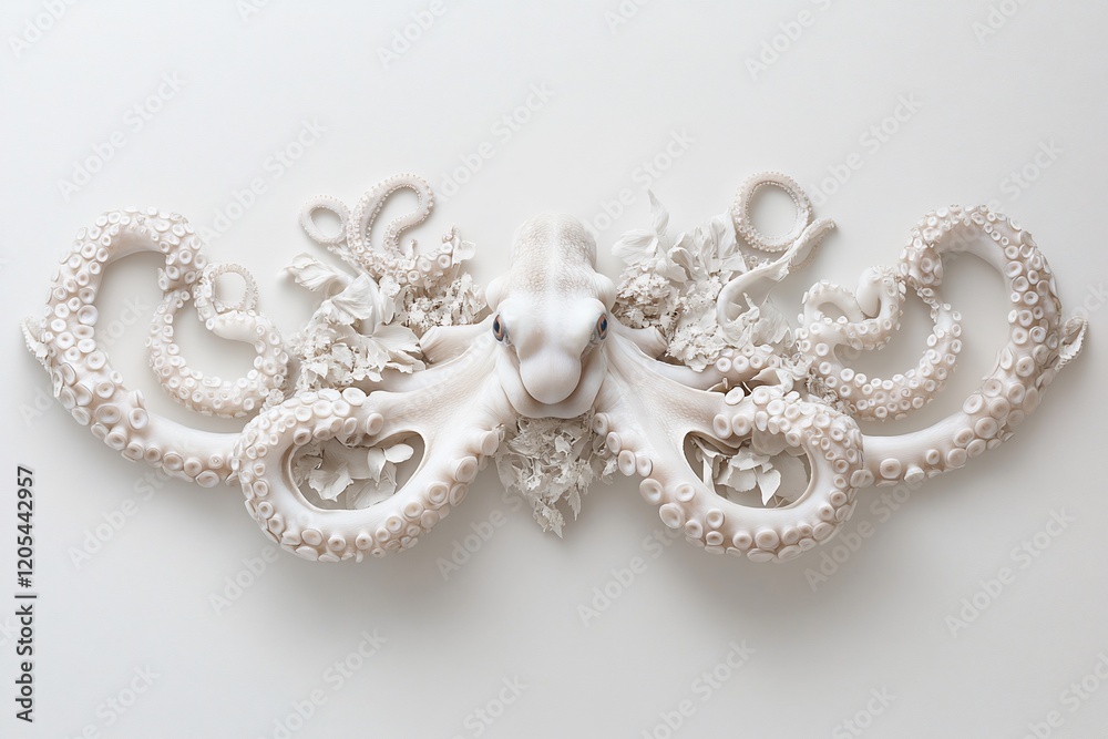 Obraz premium White sculpted octopus with floral details.