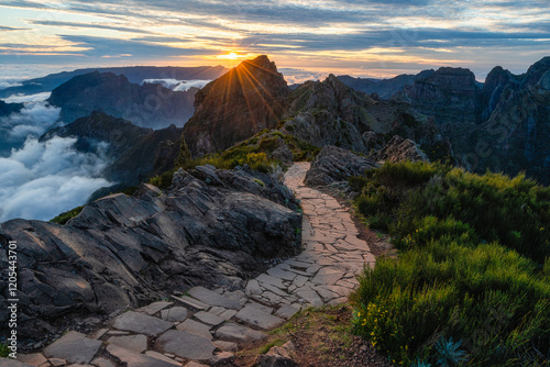 Scenic sunset view at Pico do Arieiro, famous destination on Madeira Ilsland, Portugal. photo