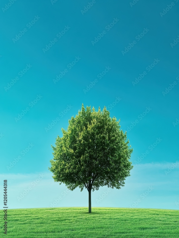 Lush Grass Plains with Clear Blue Skies and a Single Contrasting Tree Lush Grass Plains with Clear Blue Skies and a Single Contrasting Tree