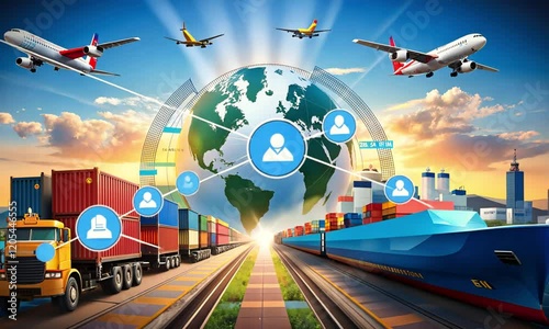 Global business logistics import export background and container cargo freight ship transport video animation background