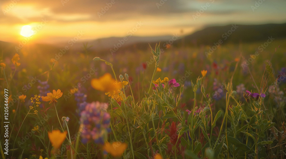 Colorful Wildflowers at Sunset in a Serene Meadow, Capturing the Beauty of Summer’s End Colorful Wildflowers at Sunset in a Serene Meadow, Capturing the Beauty of Summer’s End