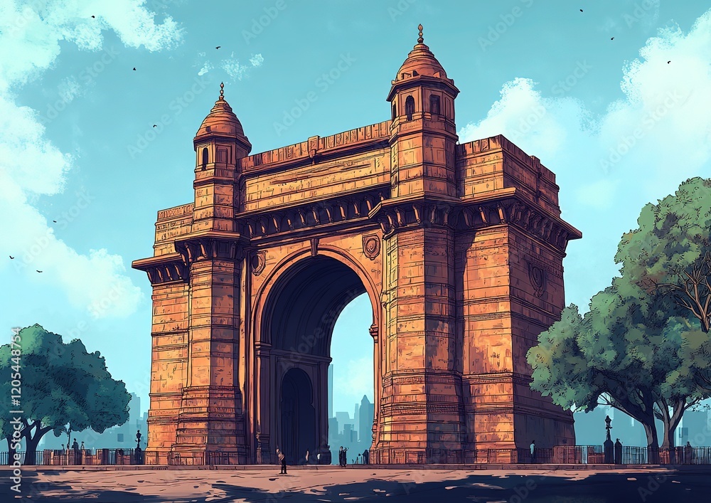 Obraz premium Colorful Illustration of the Gateway of India in Mumbai, India