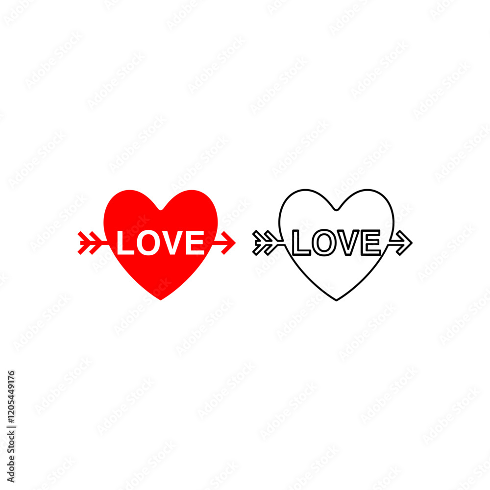 Red romantic arrow heart with love written on it Red romantic arrow heart with love written on it