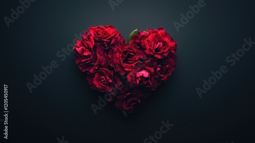 Romantic Heart Shape Created from Fresh Red Roses on Dark Background for Love and Passion Themes