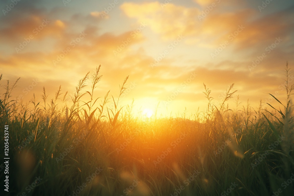Vibrant sunset over a field of tall grass. Vibrant sunset over a field of tall grass.