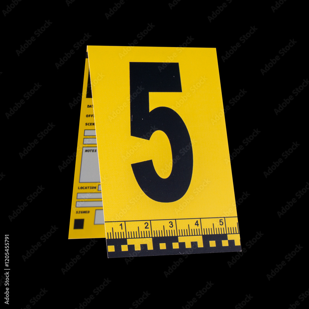 Marker of Crime Scene, Number 5 on a black background