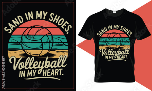 Beach Volleyball t-shirt design.  Beach volleyball vintage typography silkscreen t-shirt print vector illustration.