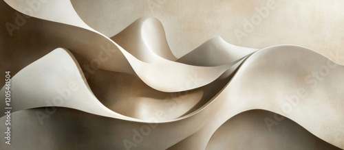 Abstract contemporary beige background with smooth textured waves and subtle shadows