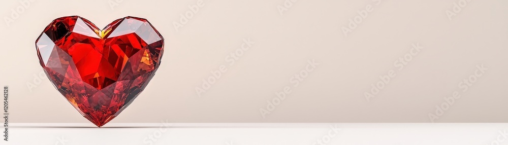 Brilliant Red Heart-Shaped Crystal Design on Soft Neutral Background for Romantic Themes Brilliant Red Heart-Shaped Crystal Design on Soft Neutral Background for Romantic Themes