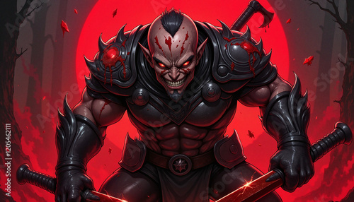 Intense blood hunter wielding weapons in dark forest, primal energy