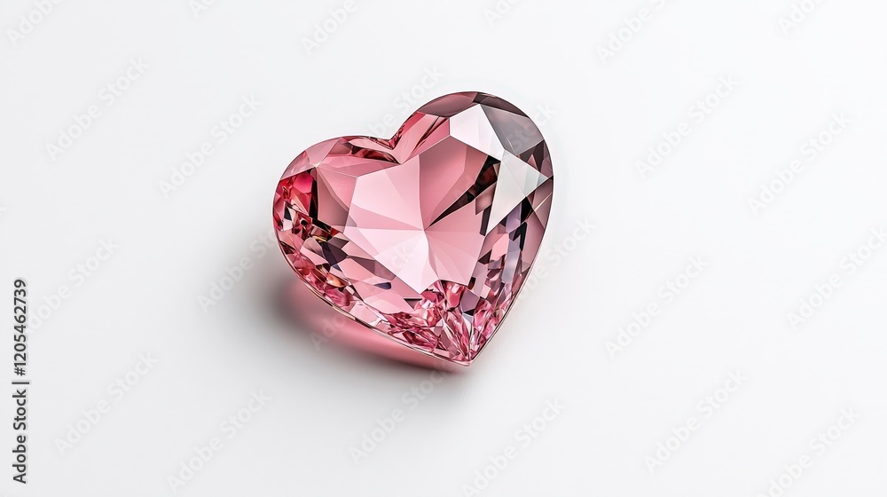 Sparkling Heart-Shaped Pink Gemstone on White Surface for Romantic Themes and Designs Sparkling Heart-Shaped Pink Gemstone on White Surface for Romantic Themes and Designs