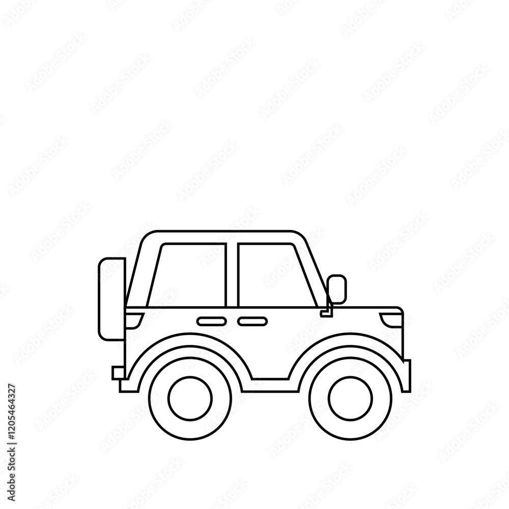 Vector illustration of a car in line art style isolated on white background. Children's car illustration Vector illustration of a car in line art style isolated on white background. Children's car illustration