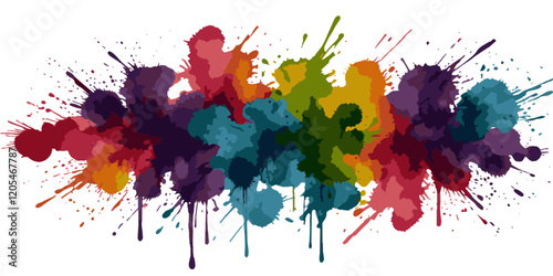 Vector abstract colorful rainbow holi paint and colorful cloud smoke powder explosion isolated on transparent wide panorama background.	

