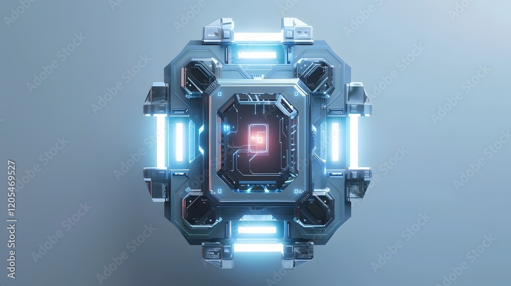 Futuristic Glowing Security Badge with Flowing Knowledge and Information Symbols Futuristic Glowing Security Badge with Flowing Knowledge and Information Symbols