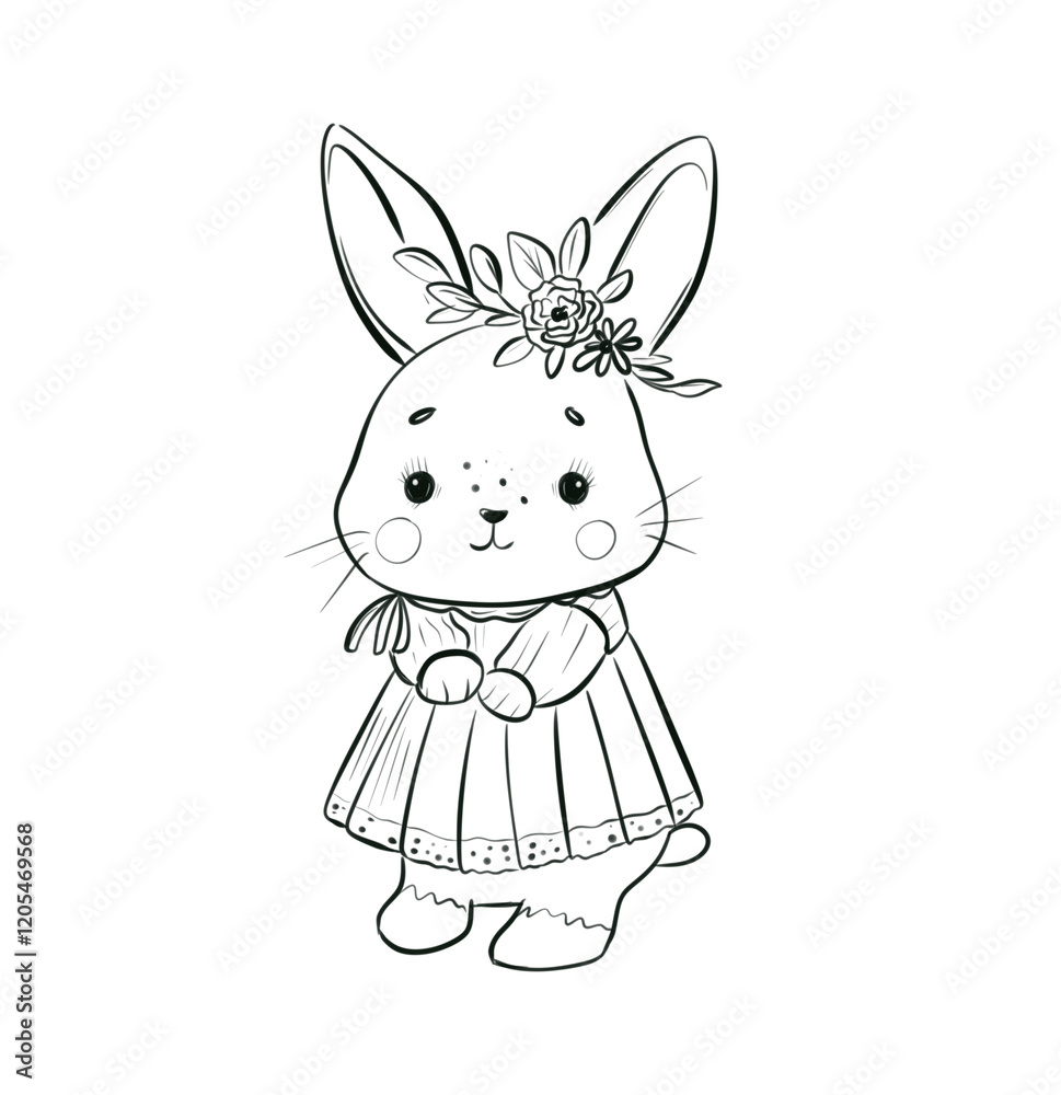 Obraz premium Adorable Easter Bunny Coloring Page for Kids with Simple Black and White Outline Design