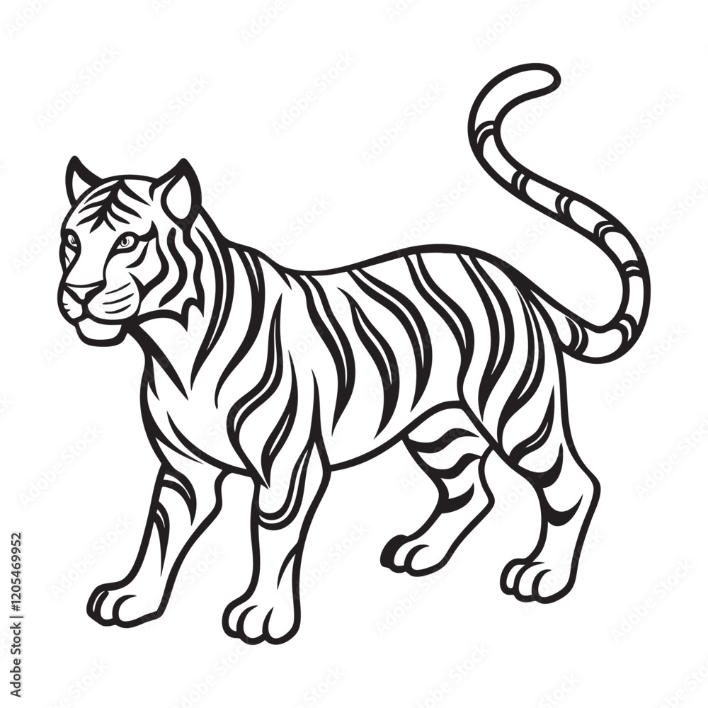 Dynamic tiger silhouette crafted in smooth line art on white Dynamic tiger silhouette crafted in smooth line art on white