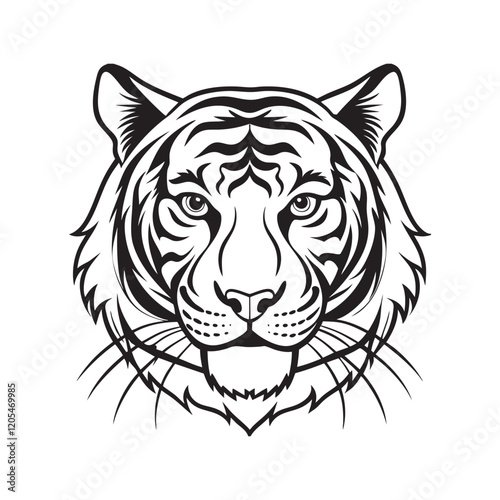 Fierce tiger silhouette drawn in bold, minimalist line art style