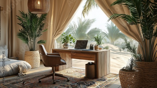 Luxurious Desert Tent Office with Natural Decor