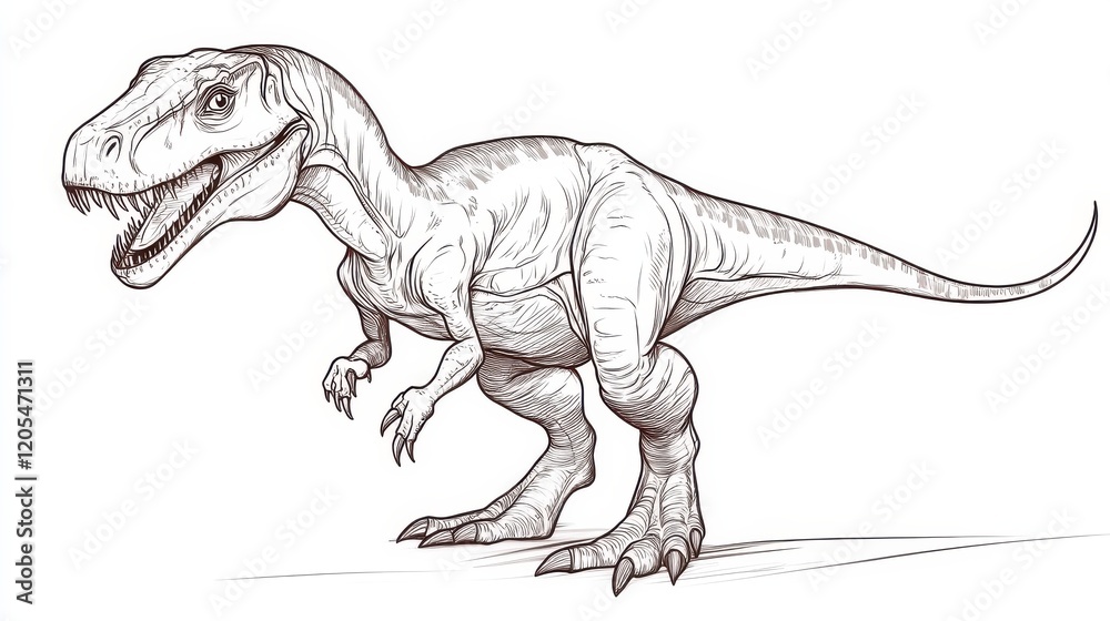 Realistic Sketch of a Tyrannosaurus Rex Dinosaur in Profile View Realistic Sketch of a Tyrannosaurus Rex Dinosaur in Profile View