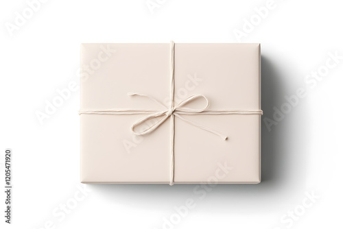 Gift box mock up wrapped in craft paper and ribbon isolated on white	