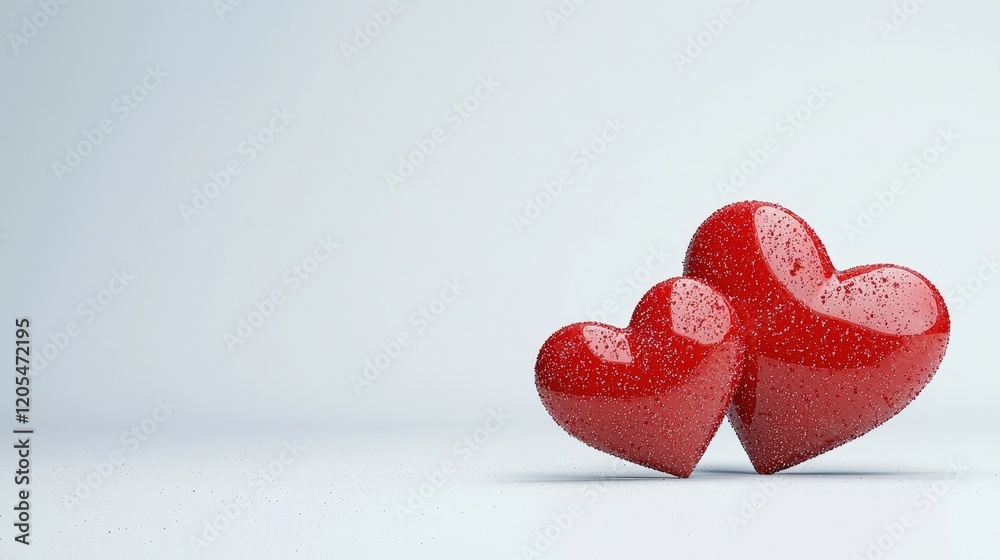 Fototapeta premium Two Sparkling Red Hearts Symbolizing Love and Affection on a Soft Gradient Background