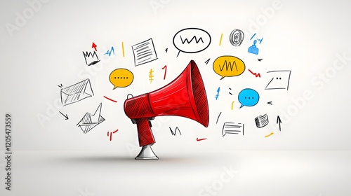 Creative megaphone with dynamic colorful speech bubbles on a neutral clean background concept for advertising and digital communication themes art photo