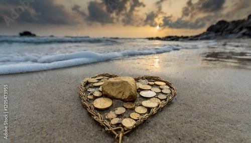 Obraz na płótnie gold coins found on the beach w salonie