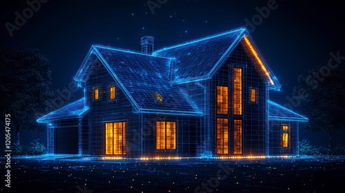 Night view of a smart home digital blueprint.