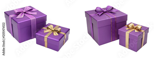 two purple gift box isolated with transparent background