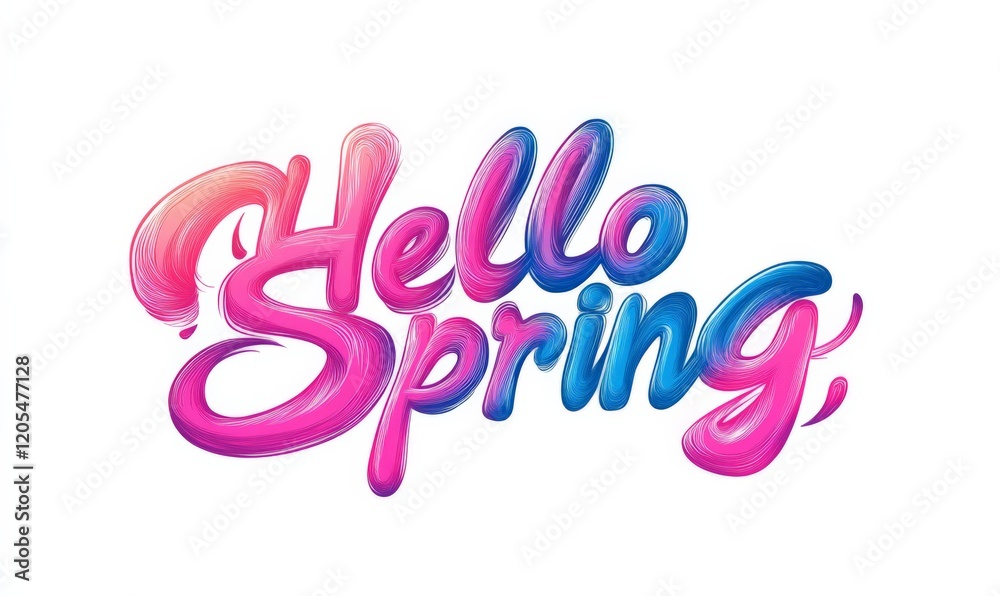 Hello Spring - watercolor lettering calligraphy on white background with paint splashes Hello Spring - watercolor lettering calligraphy on white background with paint splashes