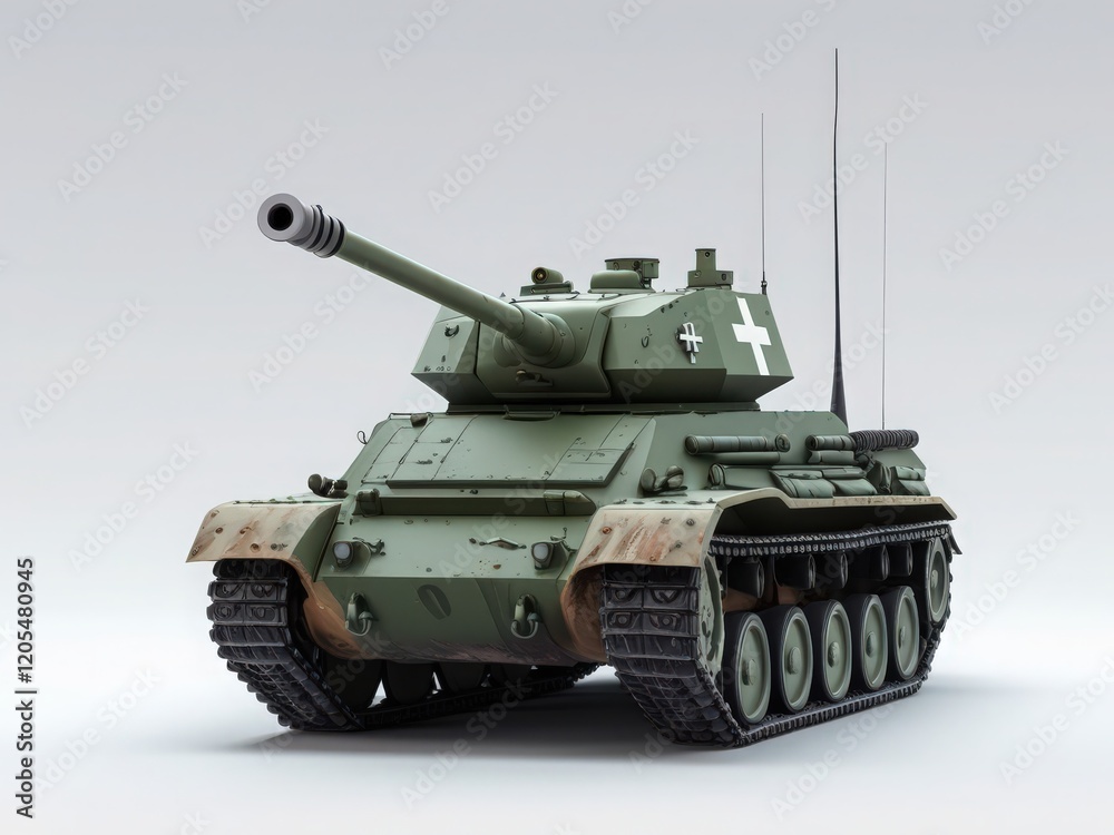 Military Tank with Camouflage and White Cross Military Tank with Camouflage and White Cross