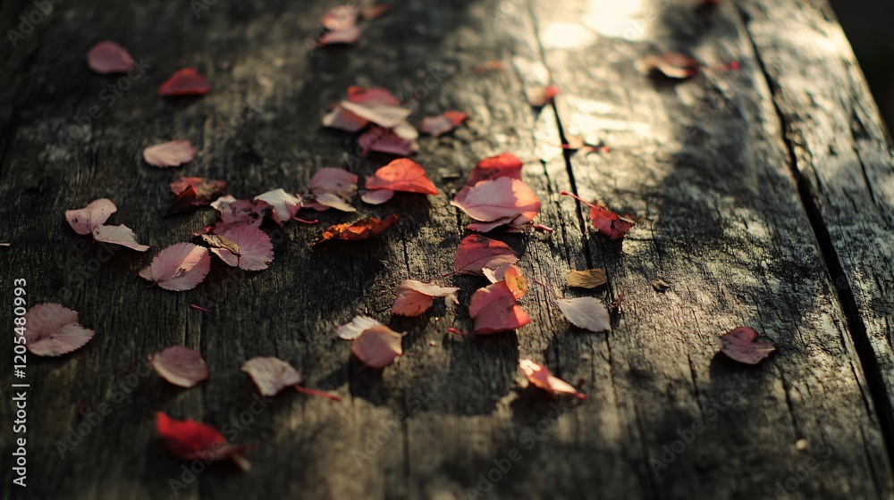 Autumn Leaves on Rustic Wooden Surface, Nature Photography Autumn Leaves on Rustic Wooden Surface, Nature Photography